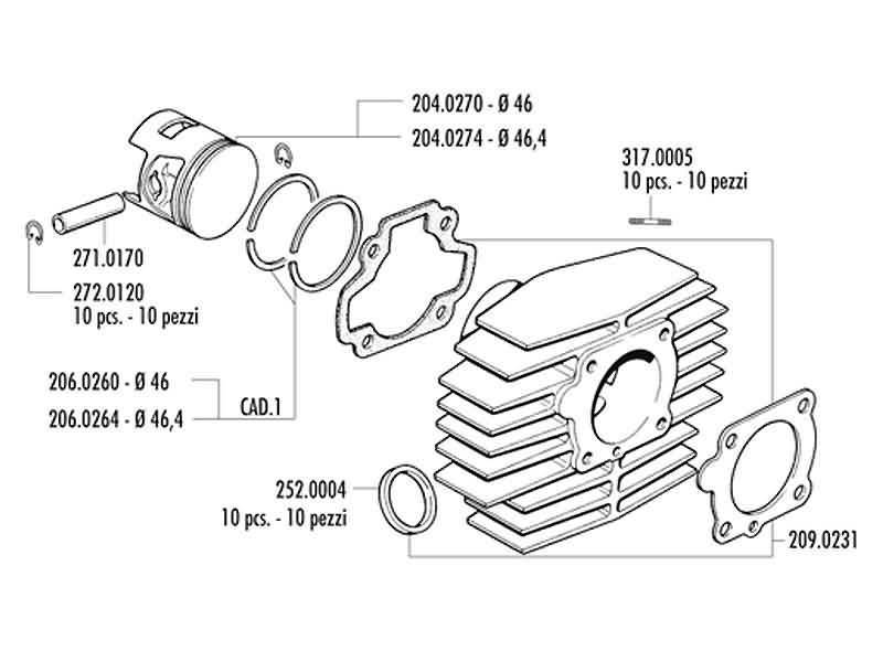 Cilinder polini pen 10 70cc 46mm honda, camino, px